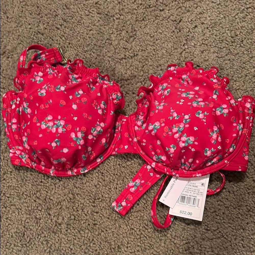 Floral Red Ruffled Bra